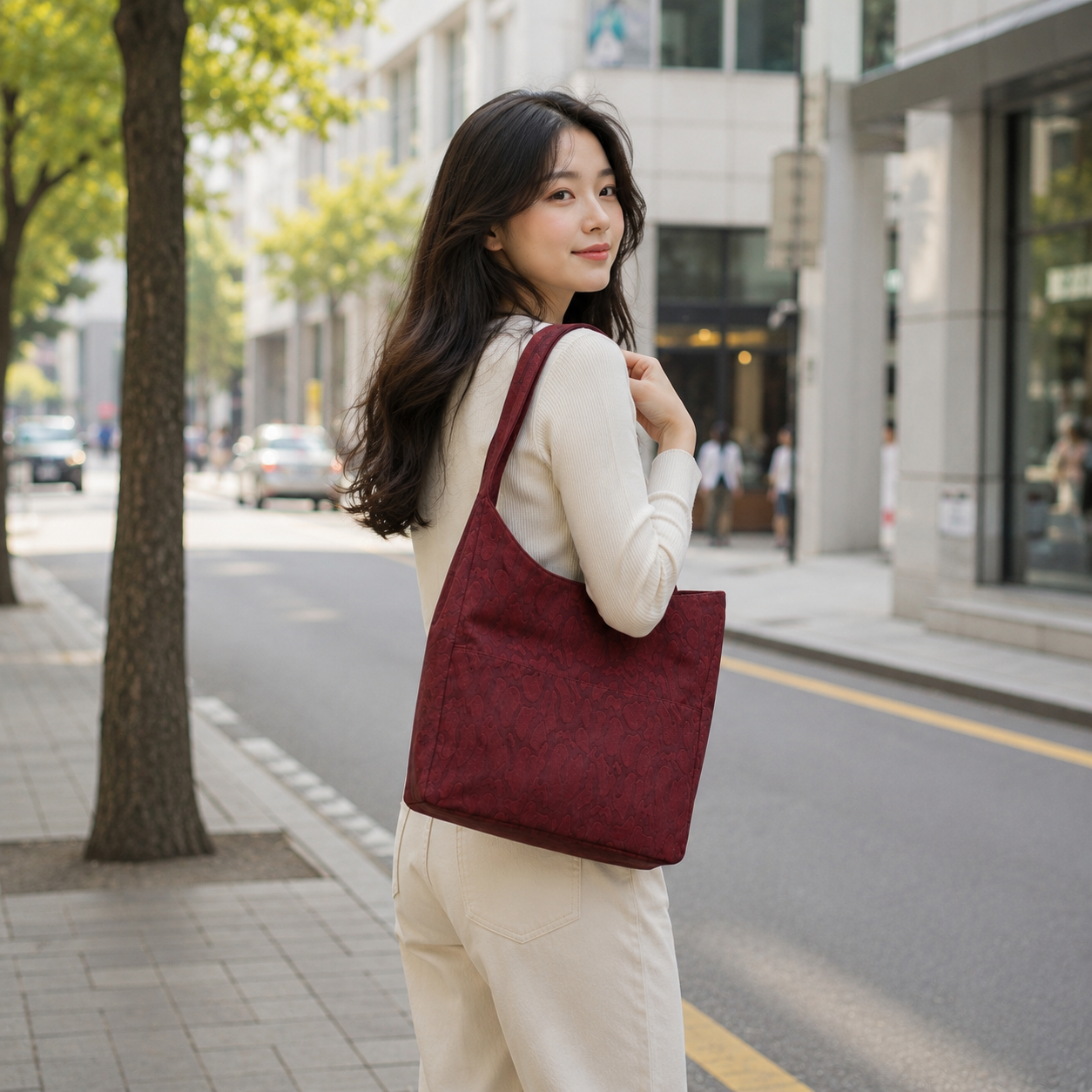 Elegant Maroon Textured Tote Bag.