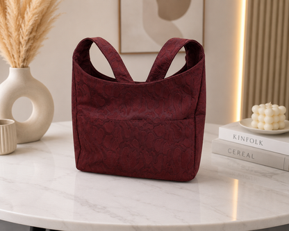 Elegant Maroon Textured Tote Bag.